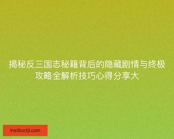 揭秘反三国志秘籍背后的隐藏剧情与终极攻略全解析技巧心得分享大