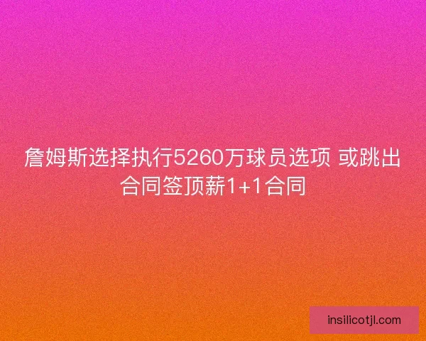 詹姆斯选择执行5260万球员选项 或跳出合同签顶薪1+1合同 詹姆斯选择执行5260万球员选项 或跳出合同签顶薪1+1合同
