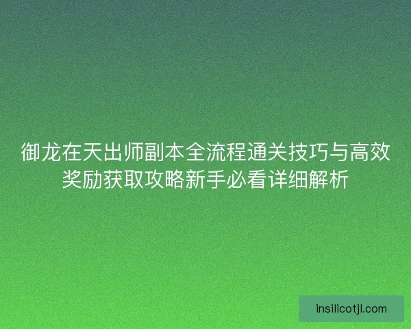 御龙在天出师副本全流程通关技巧与高效奖励获取攻略新手必看详细解析